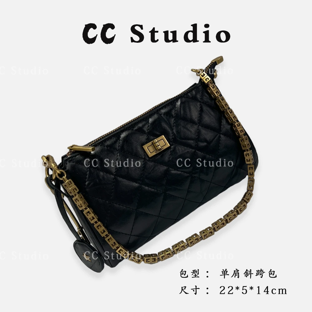 【尚恩CC】ZT-D7068-手抓牛皮黑-轻奢简约百搭女士新款单肩斜跨包