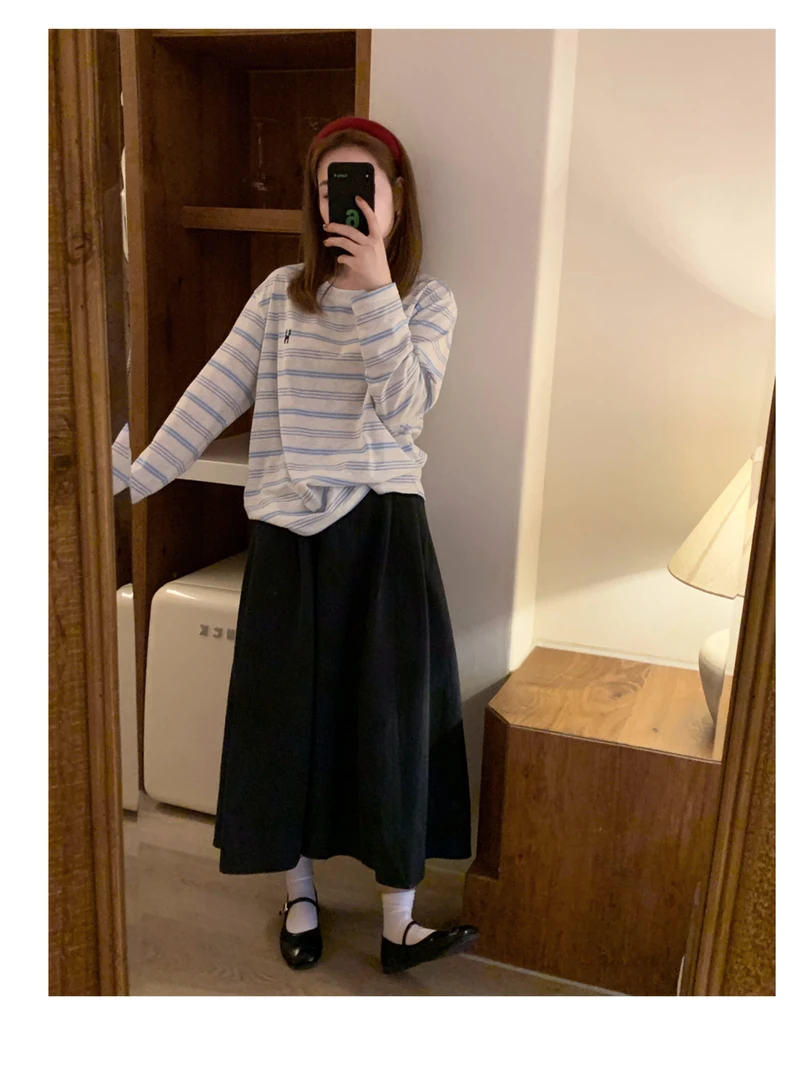 与默门店款 纯色净版半身裙女2025春季新款过膝气质a字版伞裙显瘦