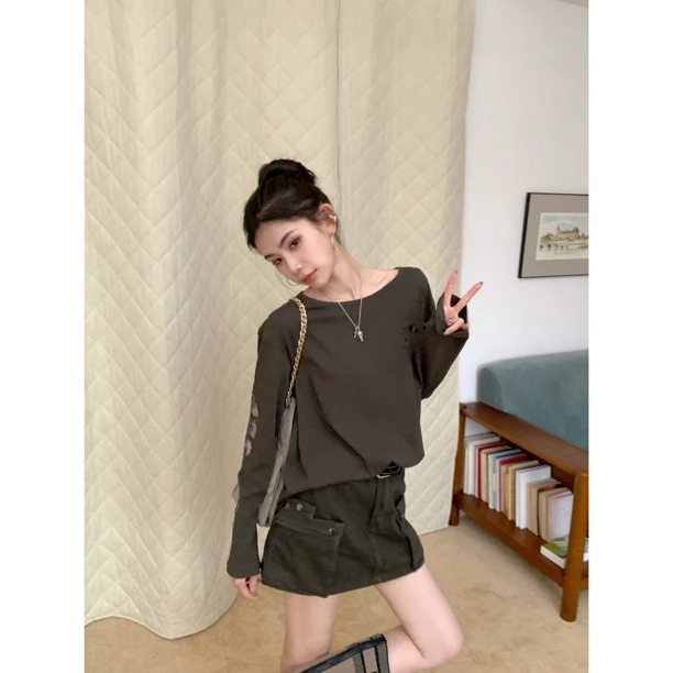 【赵小小&萌喵KT屋】7839 美式设计感小众慵懒风长袖辣妹宽松上衣女