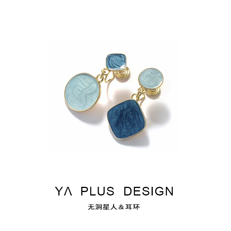 合金莫桑石耳饰 撞色耳环女简约几何不对称耳钉复古港风气质耳饰