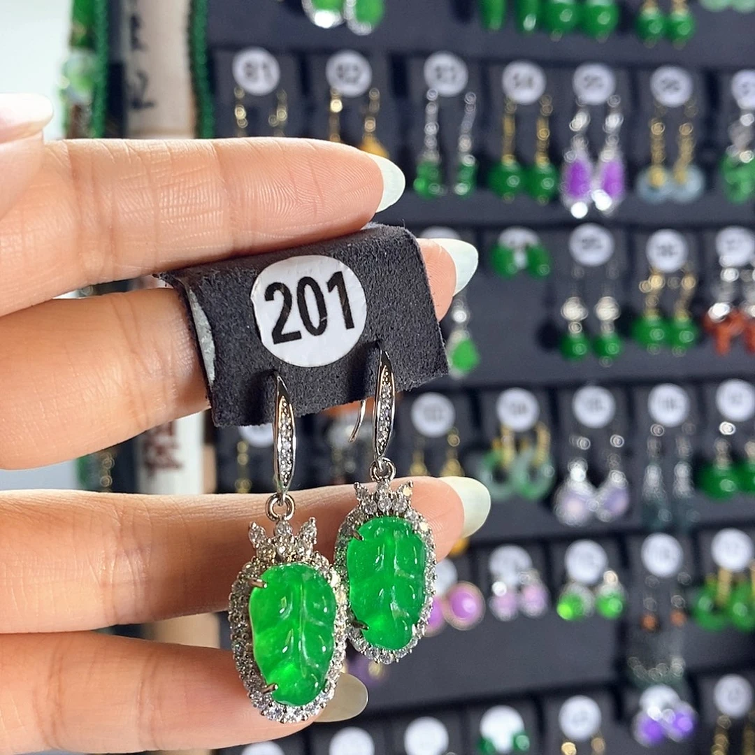 翡翠银S925镶嵌耳饰201