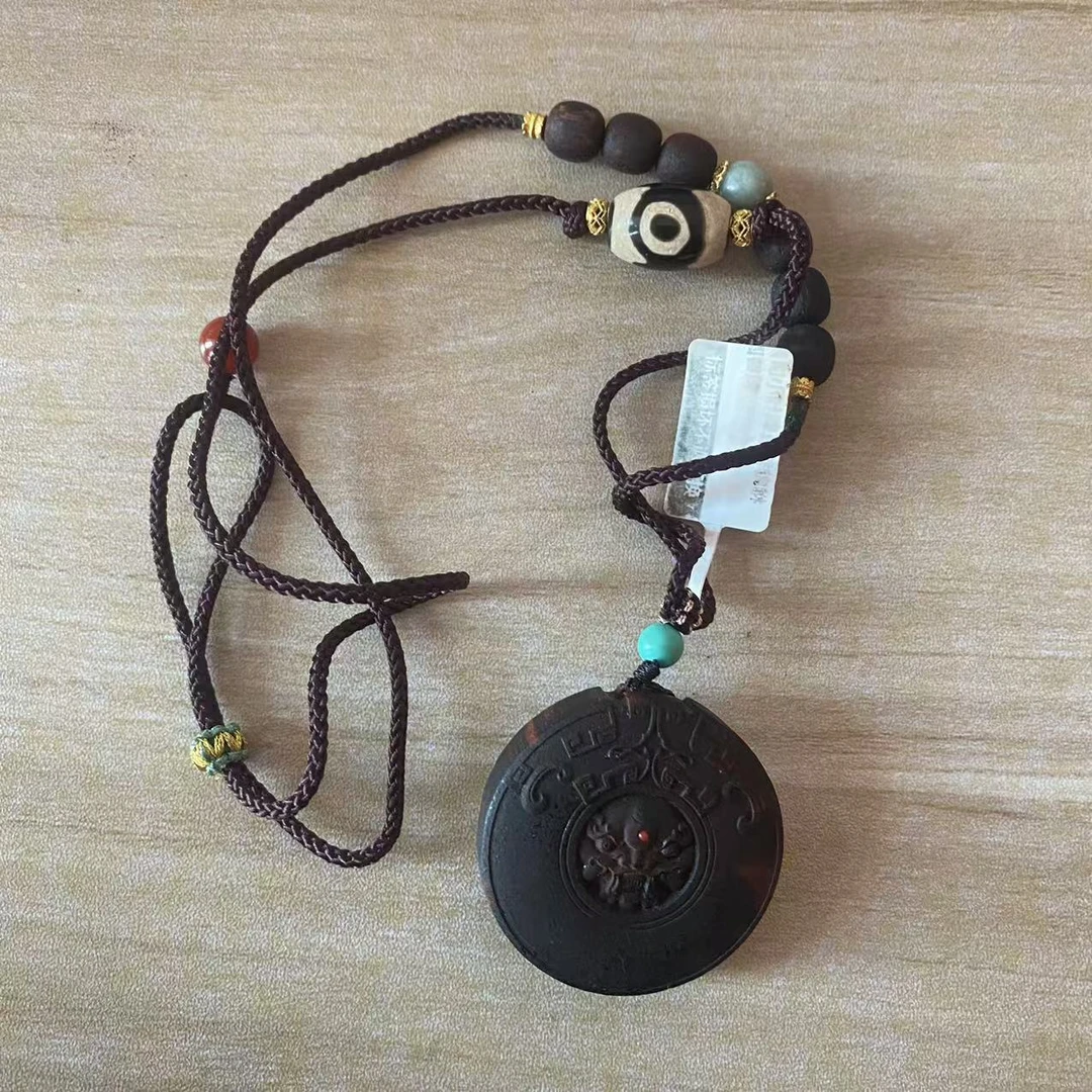 缅甸小叶降真香貔貅圆兽牌