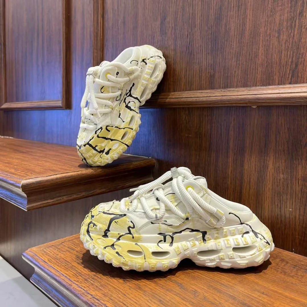 男鞋2025春夏季潮流个性ins时尚涂鸦厚底半拖增高透气网红潮男鞋
