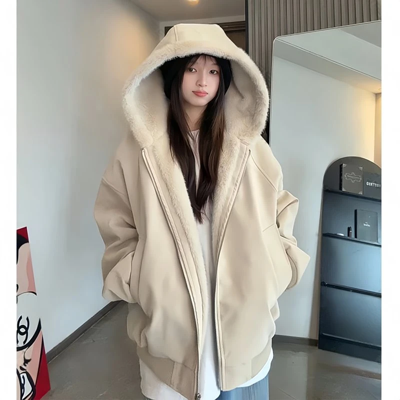 美式复古座山雕荔枝纹pu皮衣棉服外套男冬季加绒加厚毛领连帽棉衣