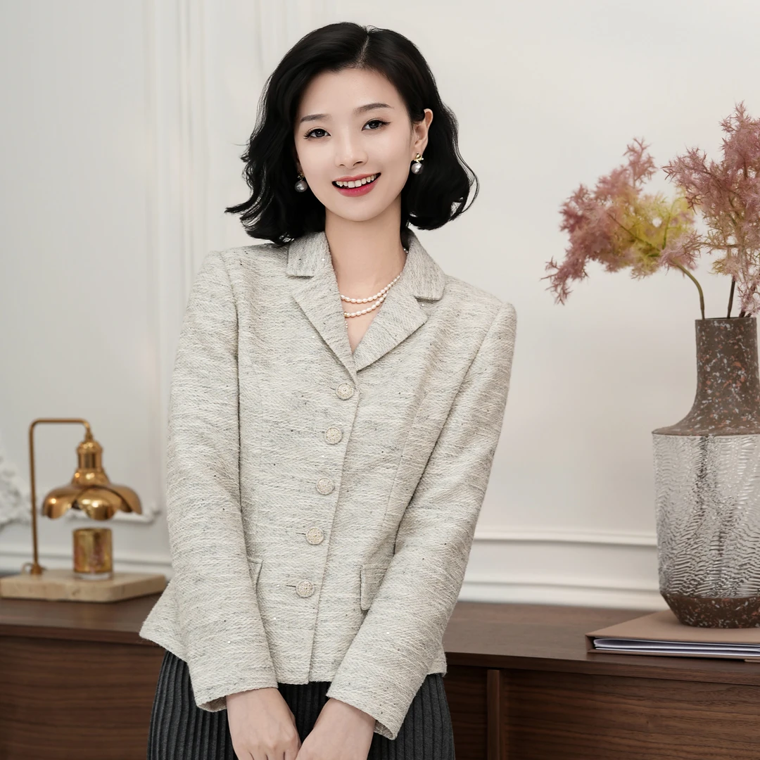 西子/【绮丽佳人】精致小香风棉莱赛尔花呢外套/WTTJ0655