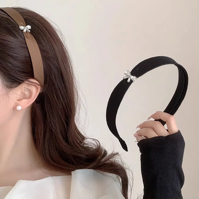 2025新款水钻蝴蝶结缎面头箍简约头饰韩式高级洗脸发卡发箍饰品女