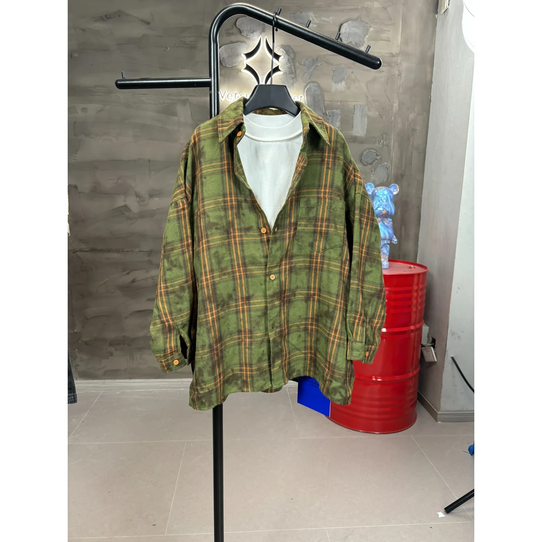 【Tang小白】25春夏款衬衫扎染格子男女童洋气韩版长袖衬衣休闲帅气