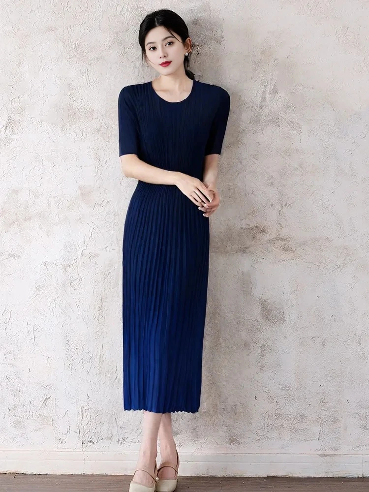 FF【送给自己】精致妈妈连衣裙大码遮肉褶皱适合旅行聚会日常穿着