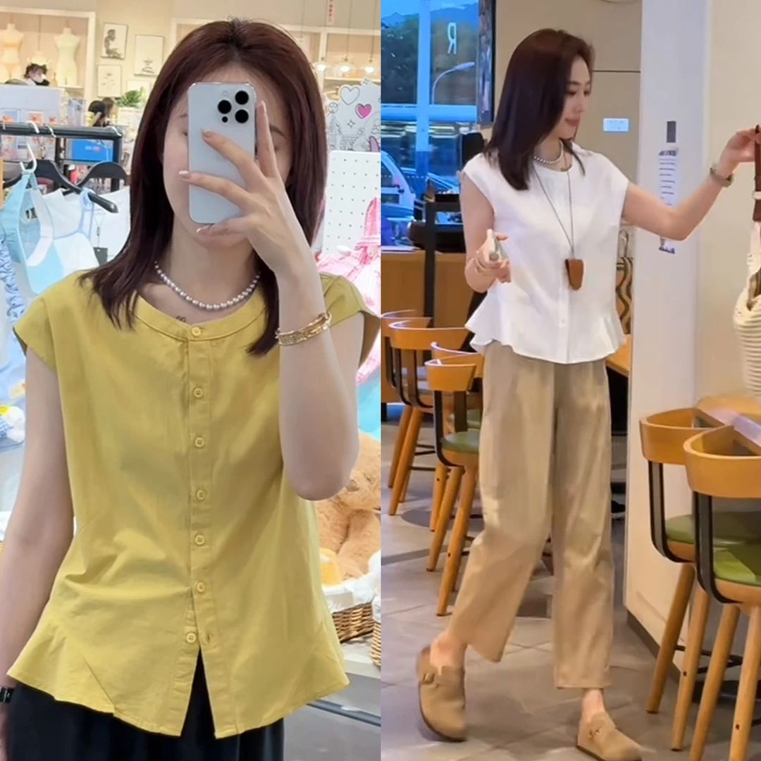 2025夏季薄款流行超好看荷叶边亚麻衬衫女装新款时尚洋气百搭小衫