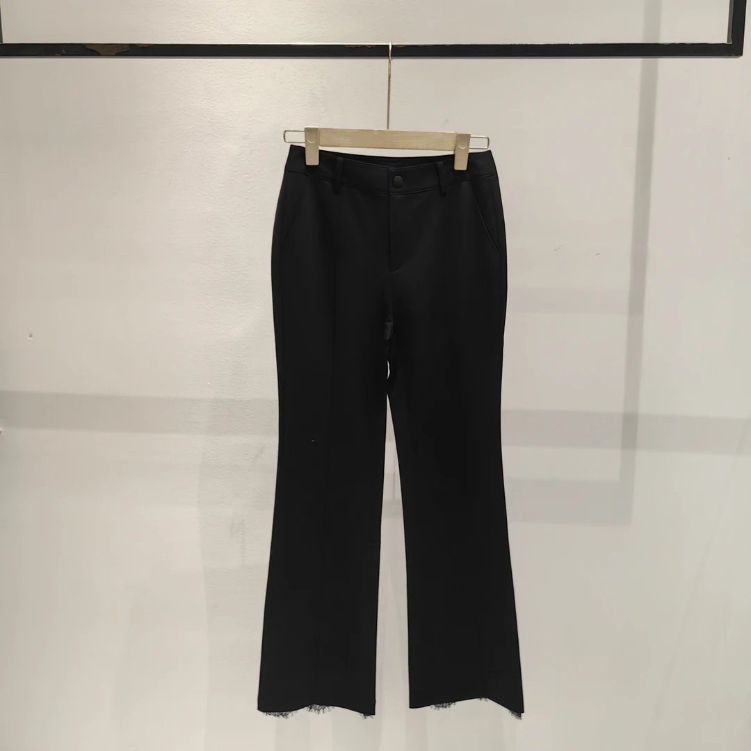 【麦丝】休闲百搭宽松显瘦简约设计感蕾丝边高腰喇叭裤 ZX-3120