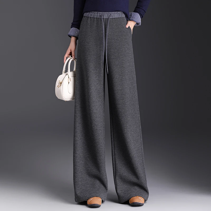 正品高端2025秋冬新款绵羊毛阔腿裤女高腰显瘦宽松休闲垂感拖地裤