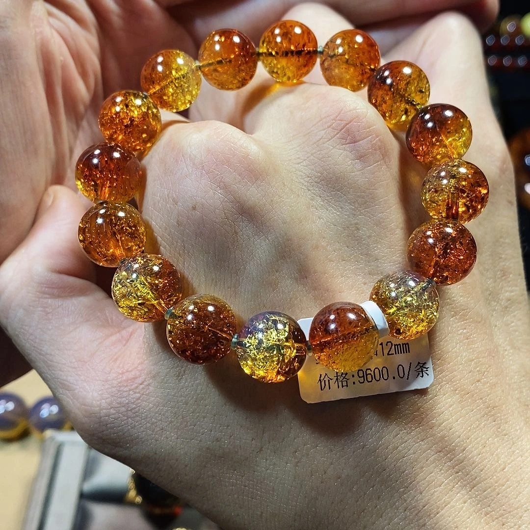 琥珀未镶嵌手链馆藏12mm红蓝珀金沙手串