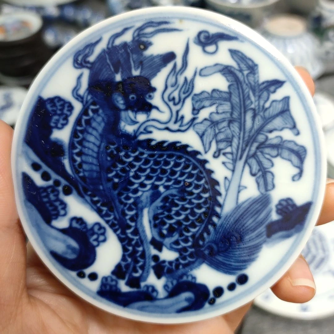瓷片大***华青花麒麟杯垫一个一个