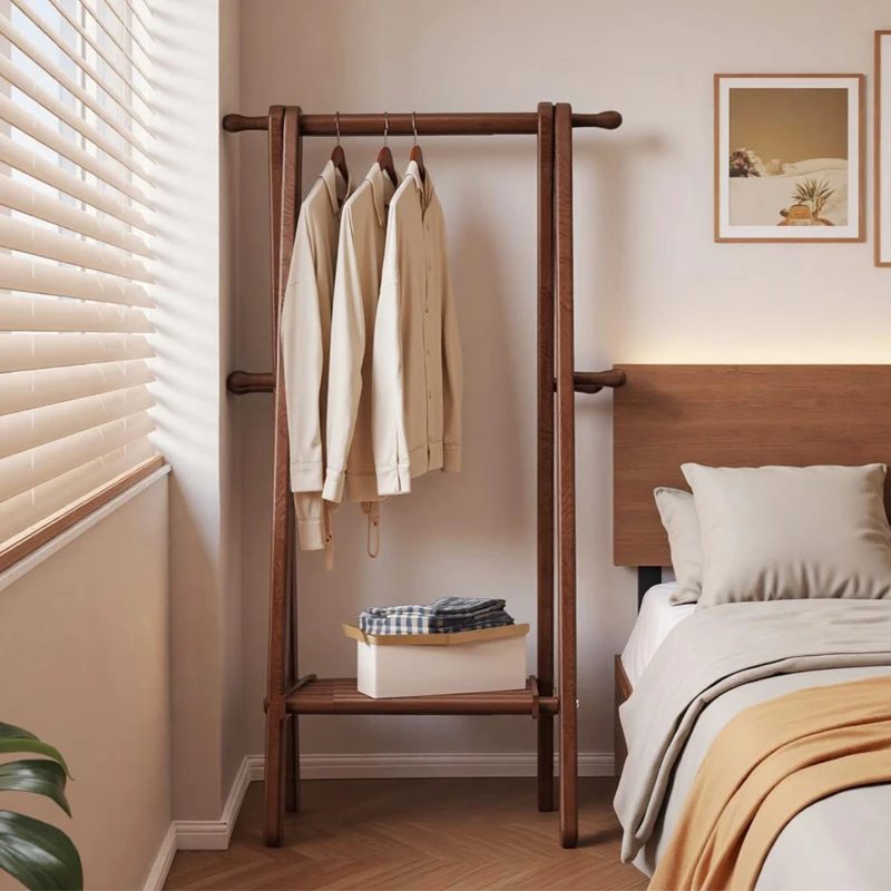 实木衣架落地卧室挂衣架家用客厅衣服置物衣帽架折叠房间晾衣架子