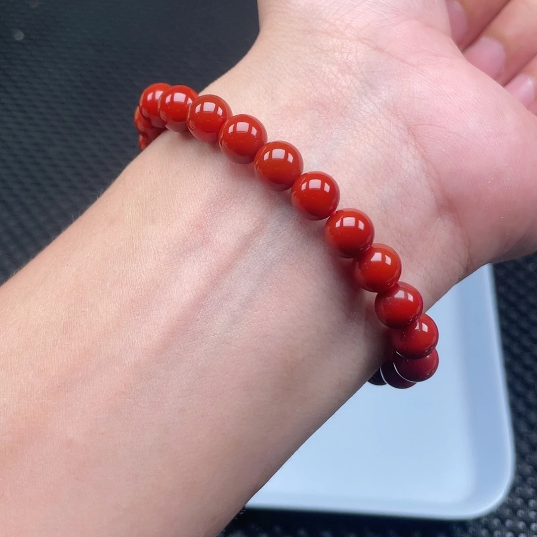 南红玛瑙8mm柿子红圆珠手链整串23颗未镶嵌