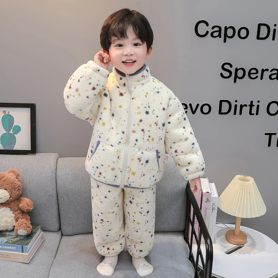 儿童睡衣冬季男童珊瑚绒套装男孩加绒加厚保暖宝宝冬装棉衣家居服