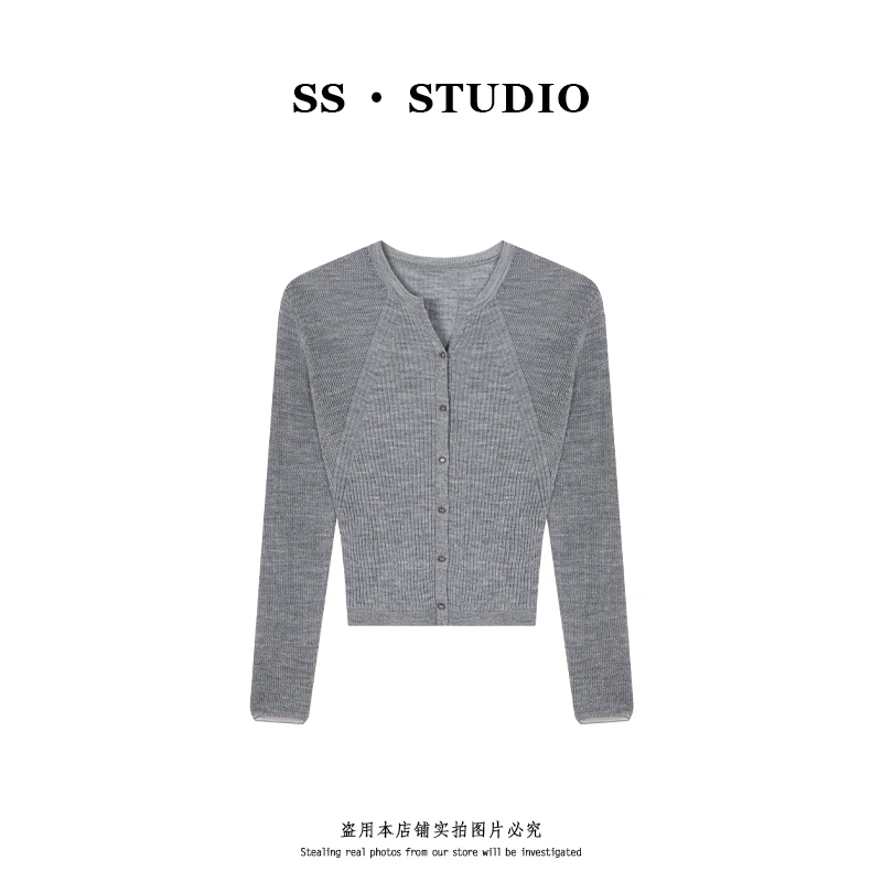 【SUSU】早秋新款镂空拼接气质长袖修身百搭针织开衫上衣SS-5735