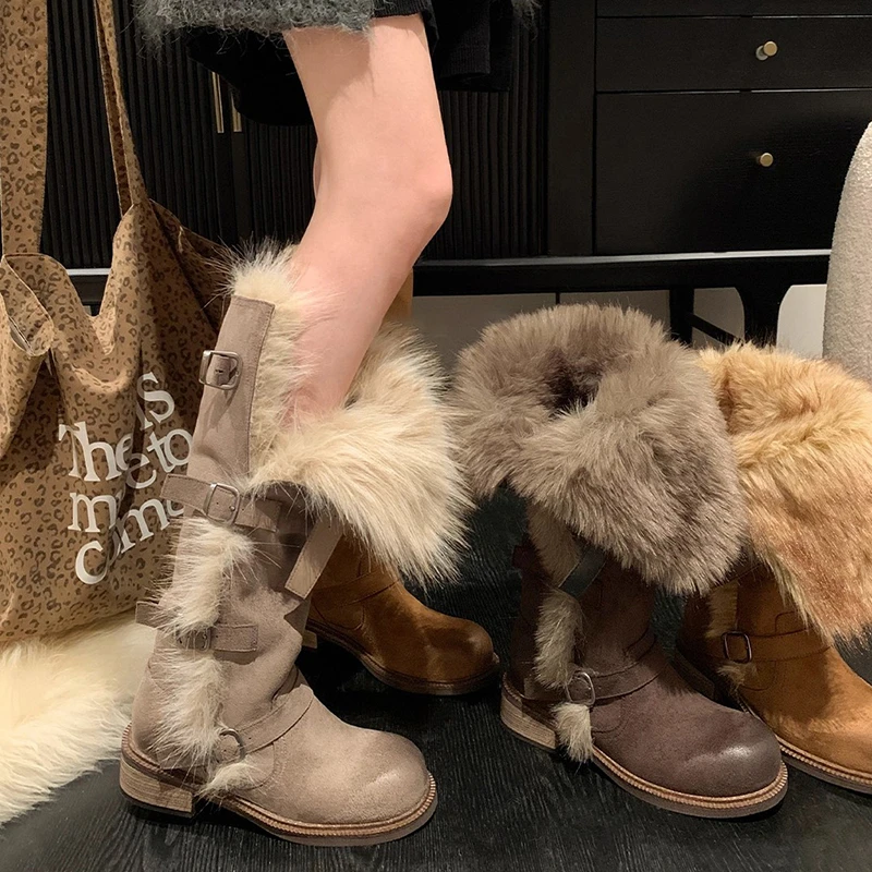 莫斯科俄式穿搭长筒雪地靴女2025冬季新款百搭加绒厚底保暖棉鞋女