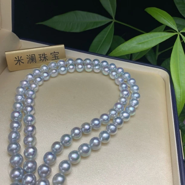 米澜珍珠（海水真多麻色微巴项链9-9.5）洋气时尚款（多样性发其一