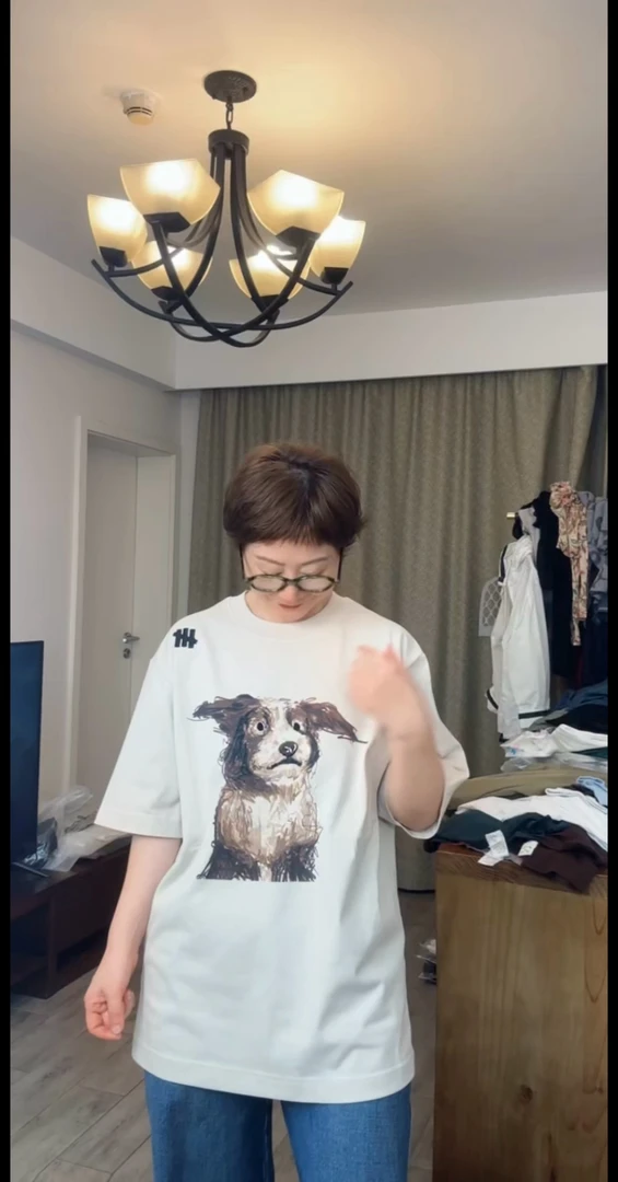 潦草狗狗美式复古T恤