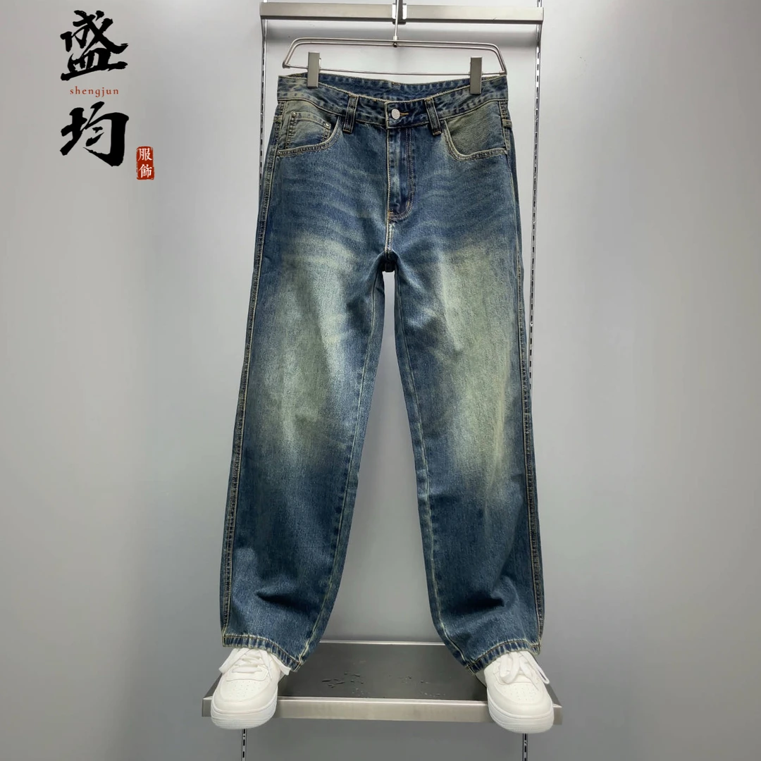盛均怀旧蓝牛仔裤男直筒宽松2025新款秋季阔腿休闲复古水洗时尚
