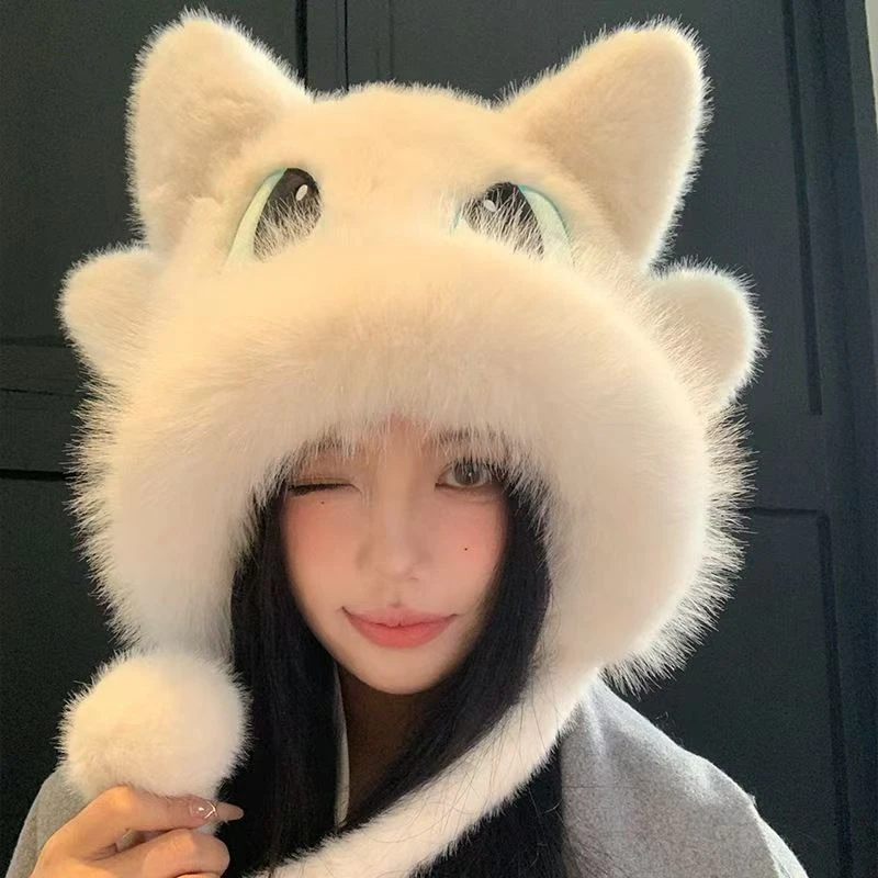 无牙仔仔帽子加绒可爱情侣秋冬秋季保暖毛绒冬季无檐亲子雷锋帽