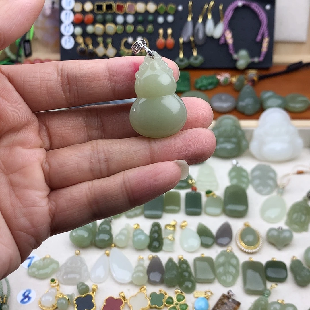 和田玉银S925镶嵌吊坠(不含链)
