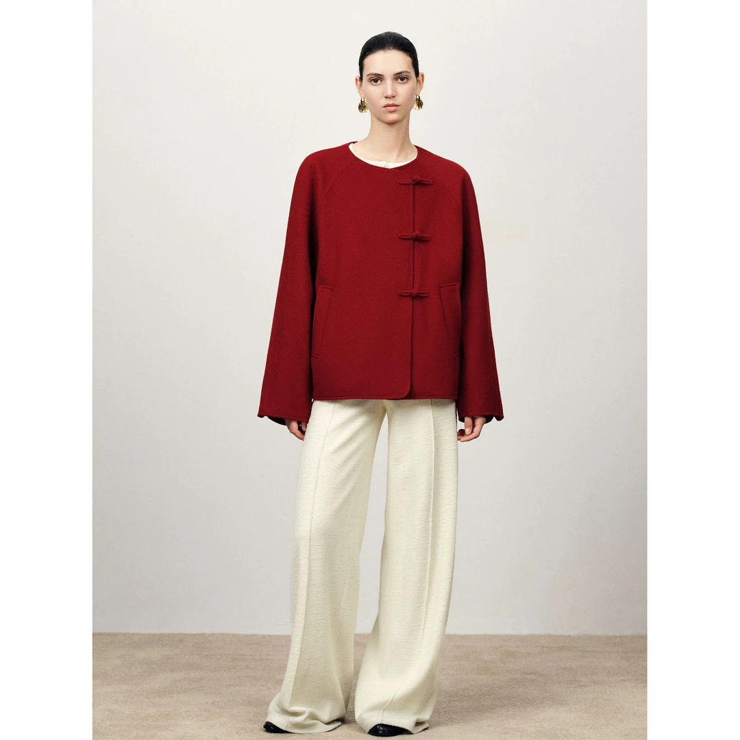 杰瑞【讨喜大衣】轻盈感中式盘扣绵羊毛+羊驼毛双面呢短款大衣外套