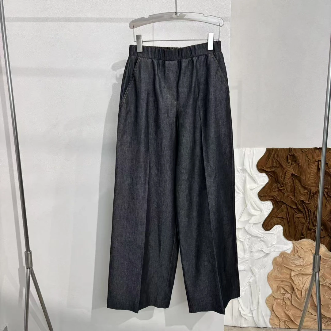 CKZ5043 意大利客人订单 松紧腰明线牛仔阔腿裤