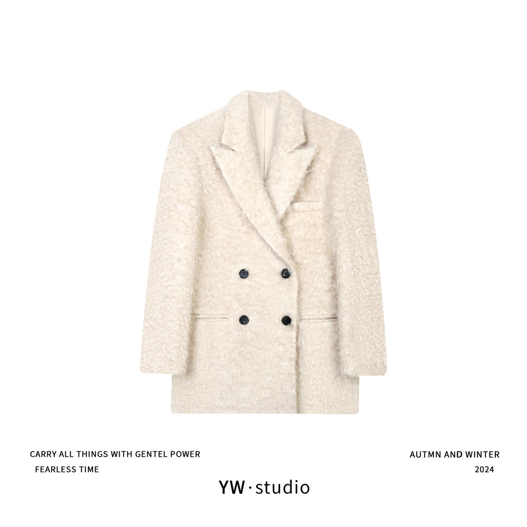 YUWEI/定制 高密度毛流感软糯马海毛64%+羊毛9%短外套 CYPL2937