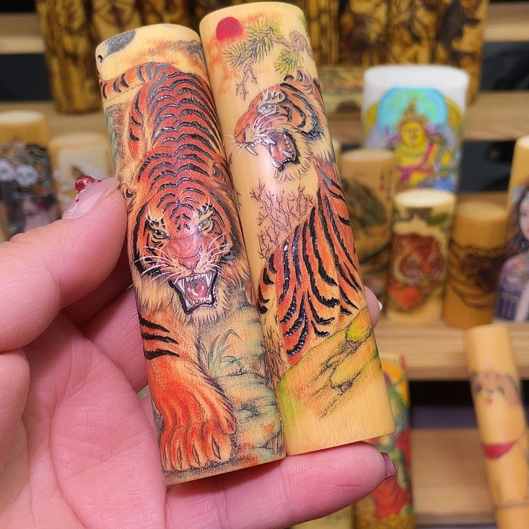 海***敏实心竹手工作品老虎