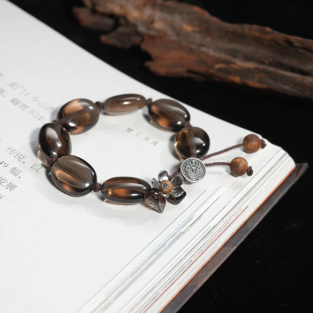 F066 水晶银925镶嵌 茶晶糖形珠珠手串