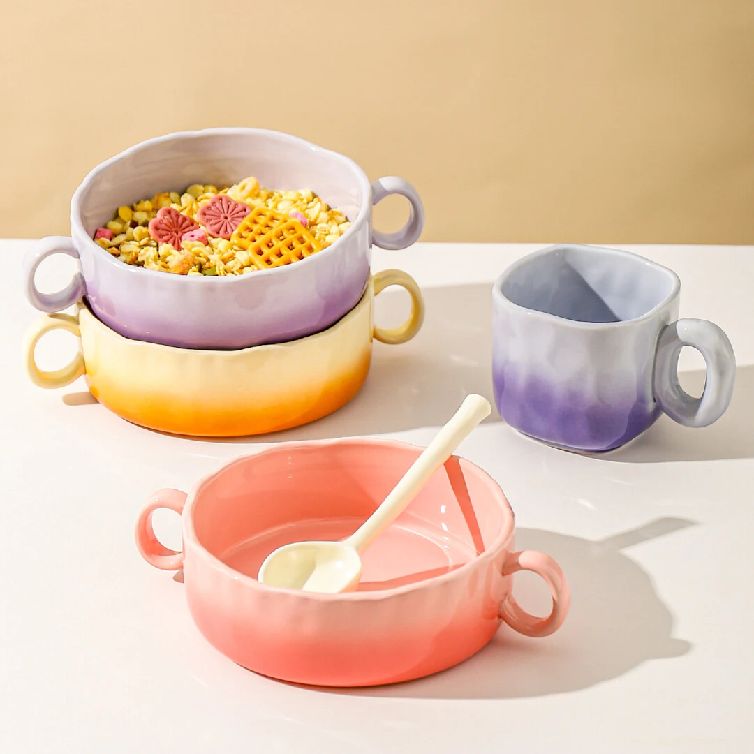 川岛屋奶油风双耳碗家用2025新款高颜值碗具水果沙拉碗一人食餐具