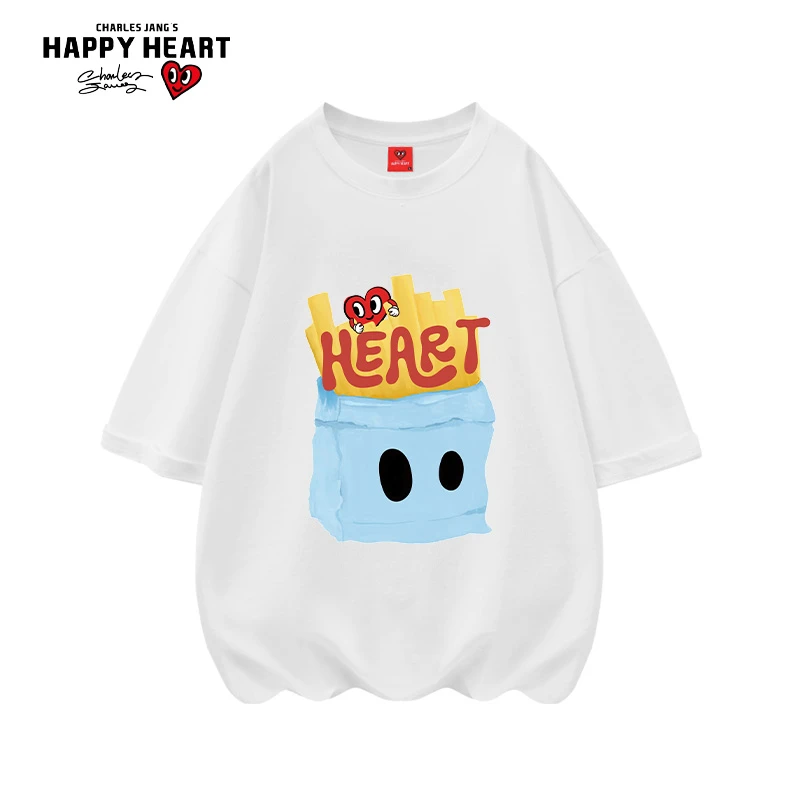 查尔斯桃心 印花圆领纯棉短袖T恤男女同款情侣百搭时尚休闲