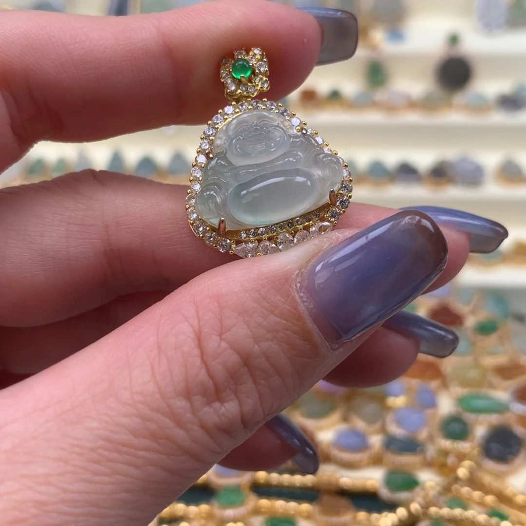 翡翠银S925镶嵌颈饰佛公