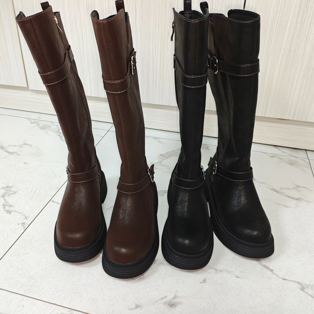 胖MM秋冬时尚百搭长筒靴胖粗腿大筒围显瘦厚底加宽大码女鞋41-43