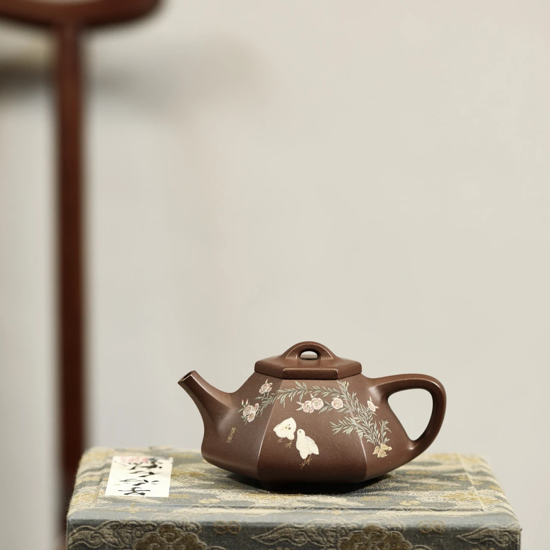 六方石瓢·泥绘·全手工 紫砂壶实力派高货容量200cc/原矿底槽清