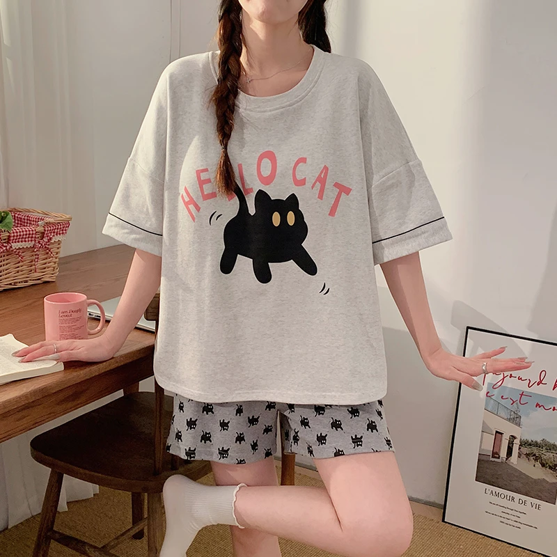 睡衣女款爆款网红可外穿夏季薄款短袖短裤两件套小个子家居服套装