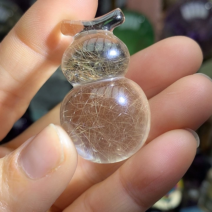 水晶天然水晶发晶葫芦摆件未镶嵌