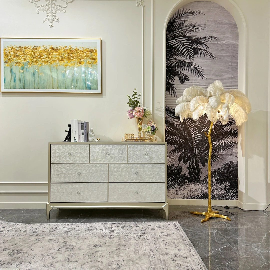 美式轻奢风家用卧室储物柜家用客厅玄关实木贝壳七斗柜餐边柜810