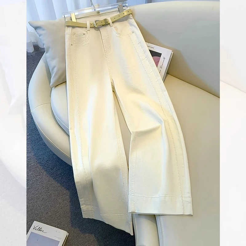拉夏贝尔直筒牛仔裤女春季2025新款时尚休闲宽松显瘦阔腿裤白色子