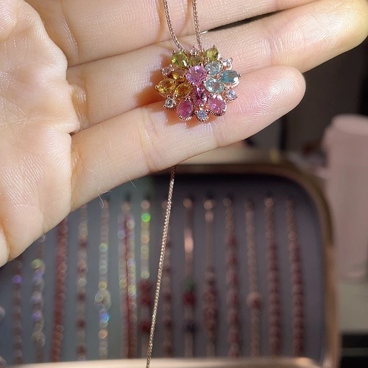 项链碧玺银S925镶嵌