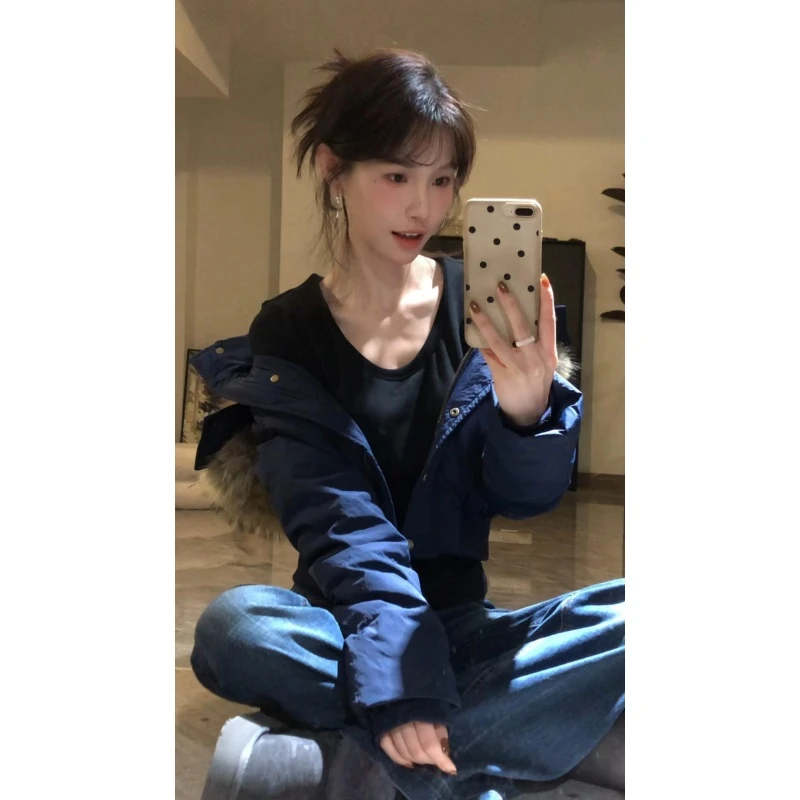 MARIE.COCO韩系千金风毛领派克棉服外套搭修身显瘦牛仔裤秋冬套装