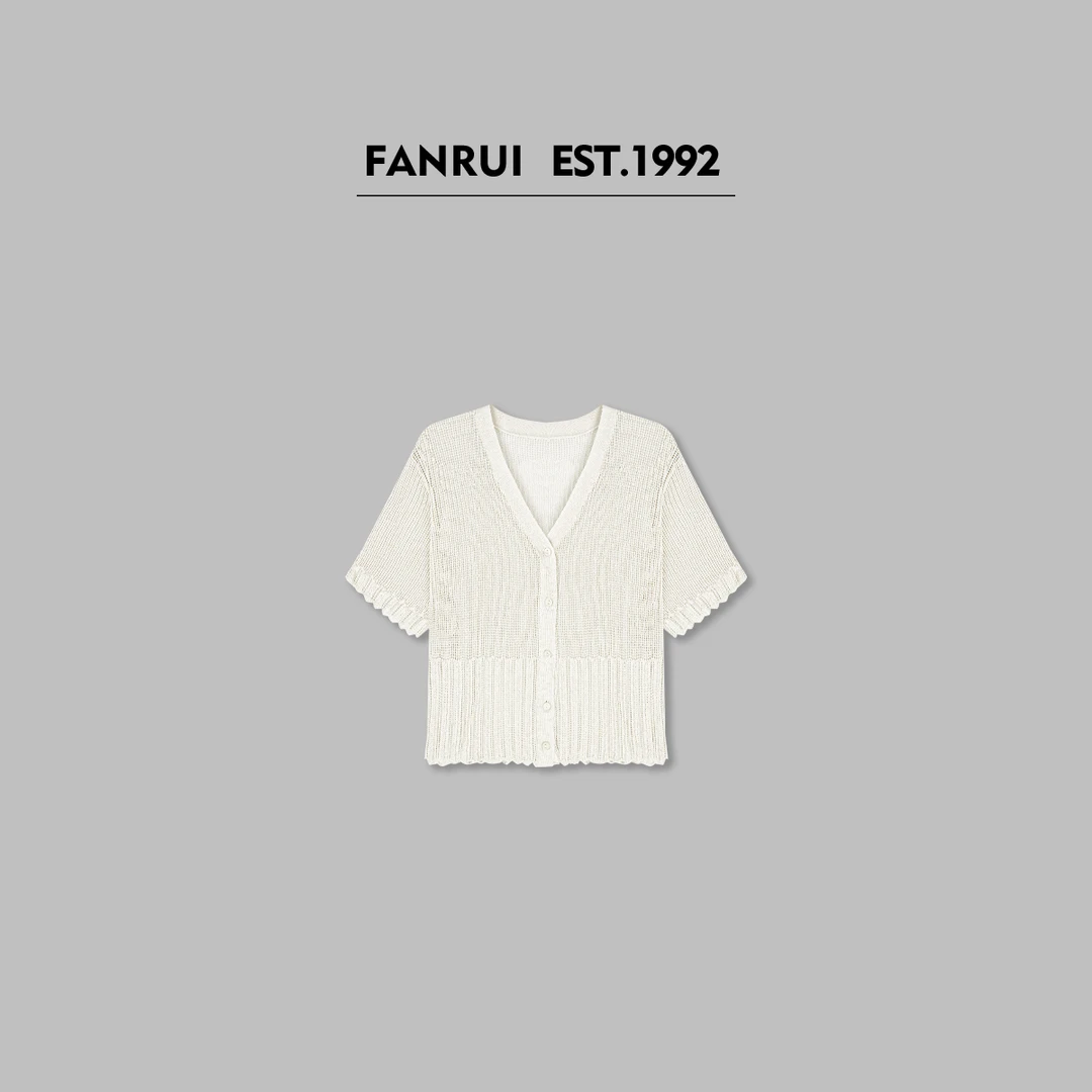 FANRUI/泛芮「夜莺玫瑰」夏季V领设计感显瘦百搭新款短袖T恤LP16129