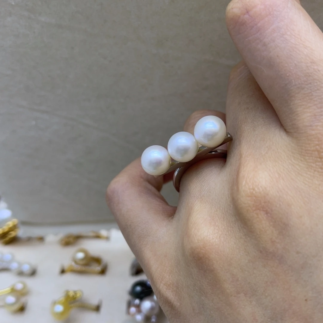 戒指银S925镶嵌淡水珍珠