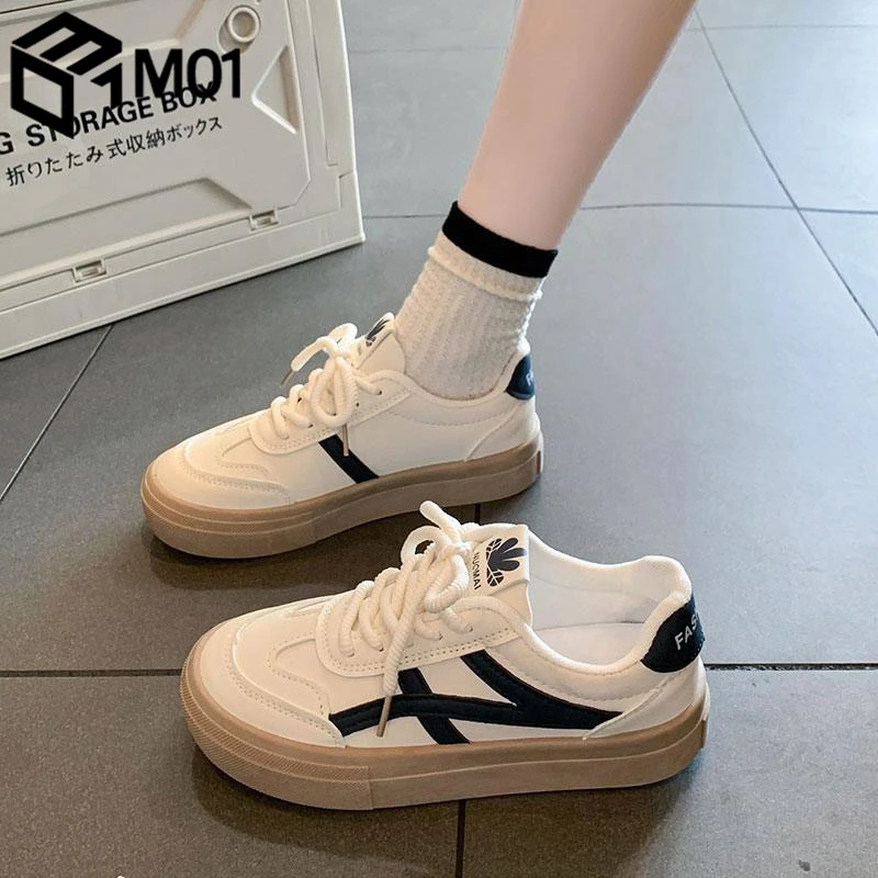 M01小白鞋女厚底德训鞋2025年新款百搭运动鞋系带松糕鞋休闲板鞋