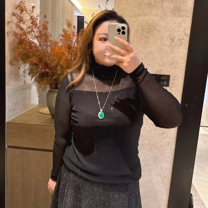 【星空百搭小衫】亮钻加厚2024秋季新款220斤胖mm显瘦高领打底