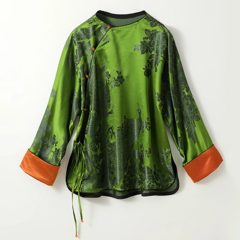 2025春夏新款老软缎面国潮复古新中式女士上衣汉服中国风潮桑蚕丝