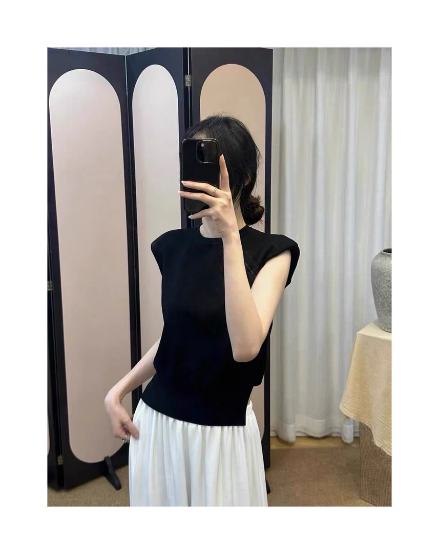 赫本后绑带针织衫前长后短女2025夏季设计感气质条纹无袖背心上衣