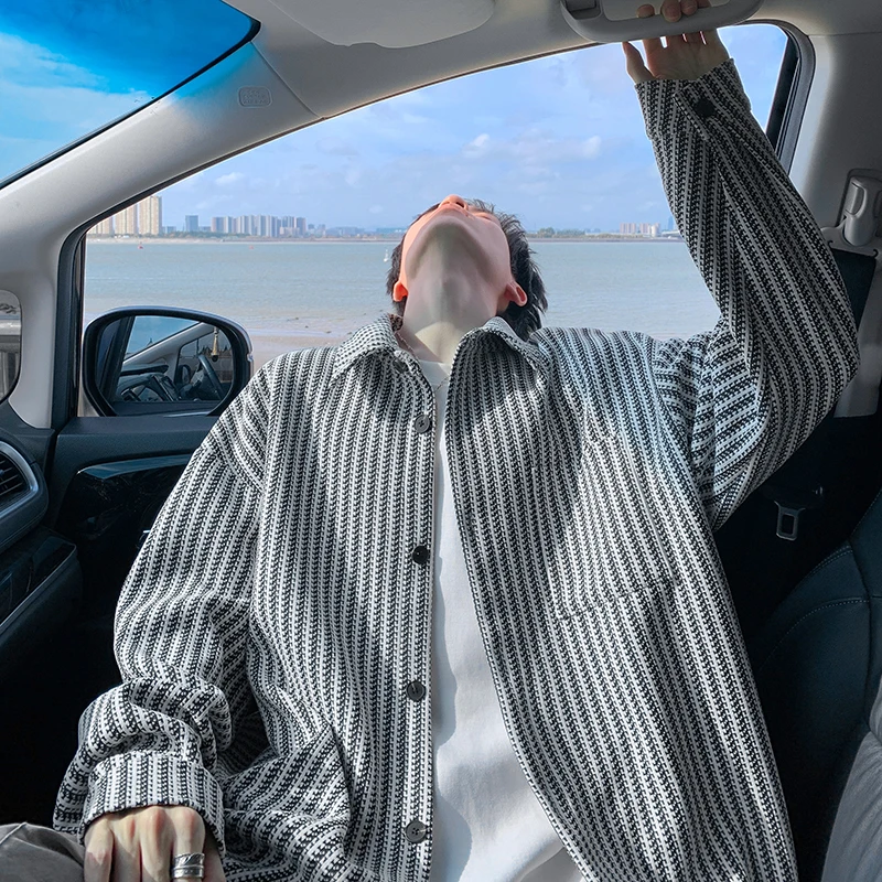 休闲潮流鱼骨纹夹克外套男款春秋男生衣服高级感入秋外套衬衫长袖